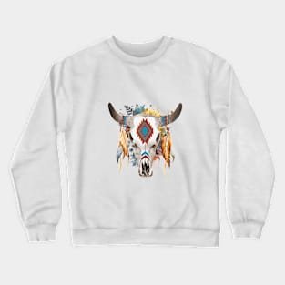 Native Americans Goat Skull War Bonnet Feather Pattern Crewneck Sweatshirt